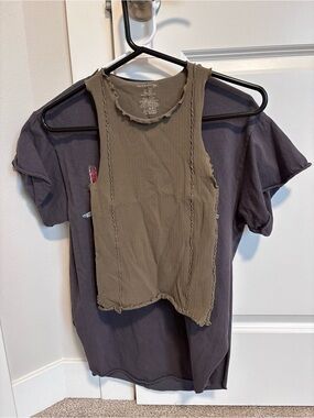 Free People olive green ribbed cropped tank top